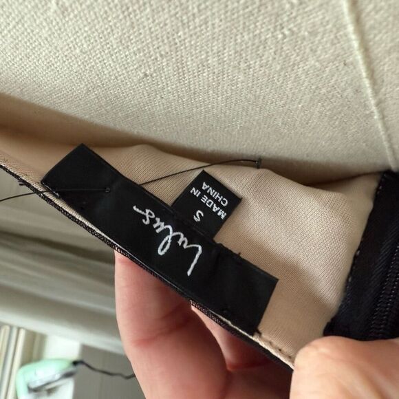 NWOT Lulus V.I.P. Treatment Black and Beige Mesh Ruched Bodycon Midi Dress S - Picture 7 of 7